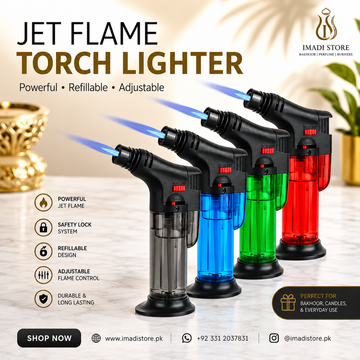 Jet Flame Torch Lighter – Refillable Windproof Gas Lighter for Bakhoor, Candles & BBQ
